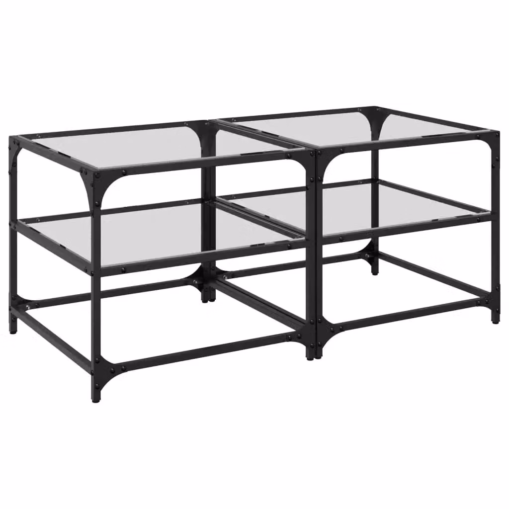 Berkfield Home Set of 2 Square Coffee Tables with Transparent Glass Tops and Brown Steel Frames, W/D/H: 50 x 50 x 45 cm – 2