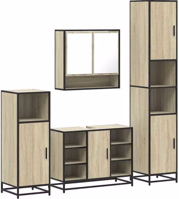 Berkfield Home 4-Piece Industrial Bathroom Furniture Set in Sonoma Oak Brown – 1