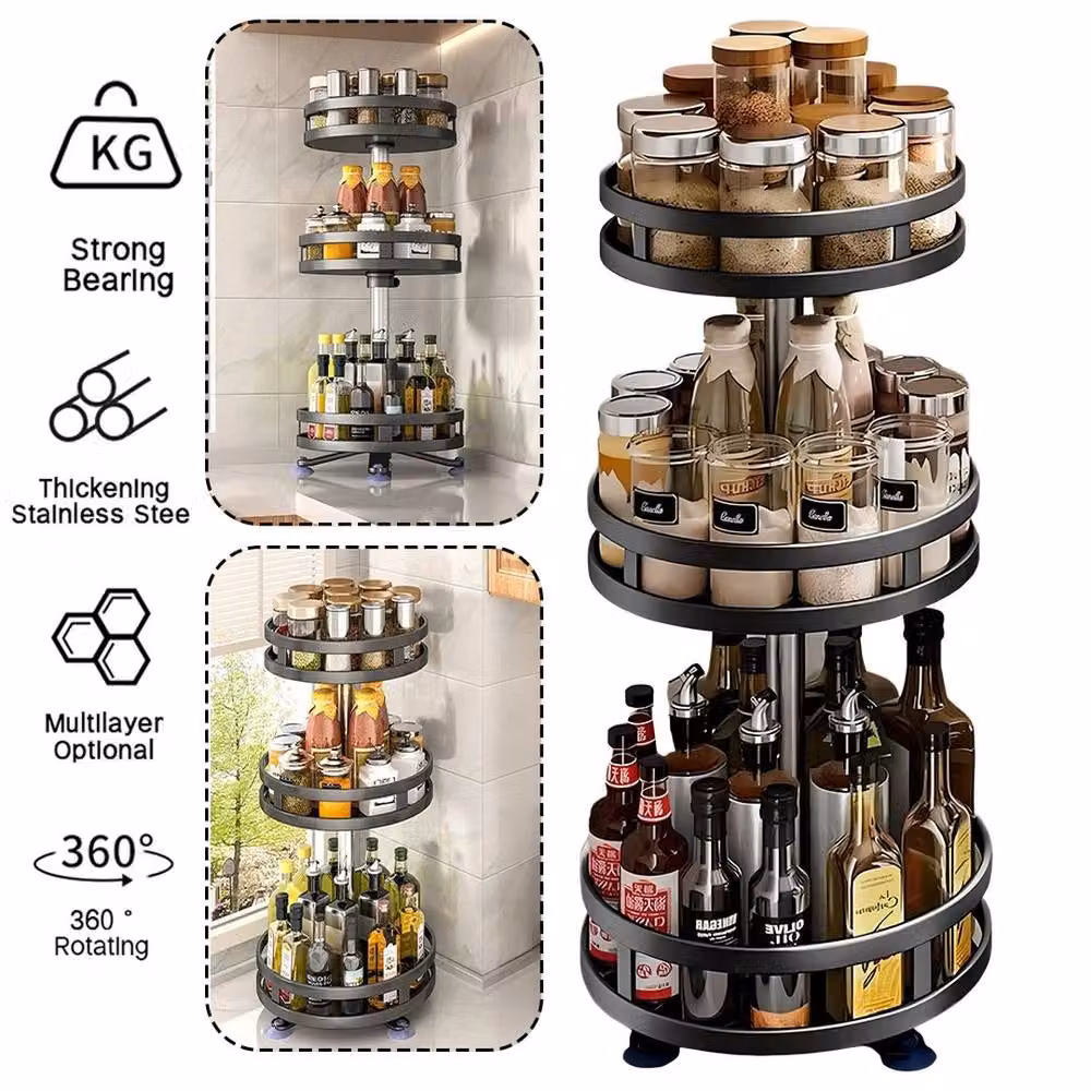 EONLION 3 Tier Rotating Spice Rack in Black, Height: 100 cm – 3