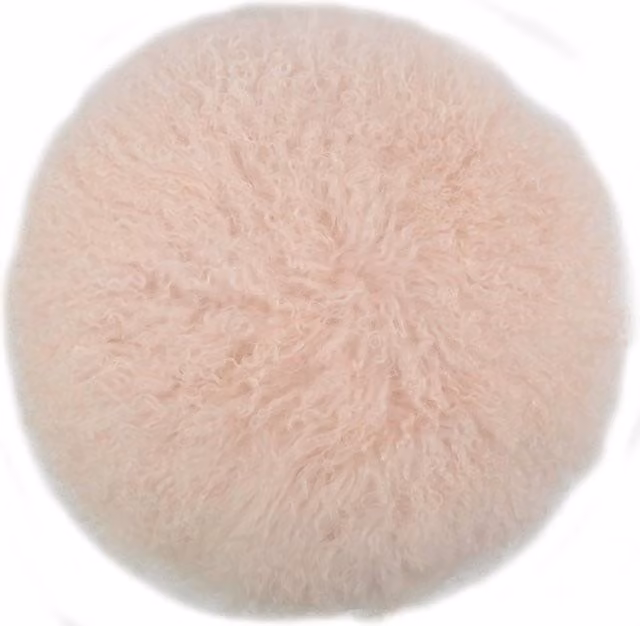 SNUGRUGS Round Mongolian Long Curly Wool Sheepskin Cushion with Inner, Pink, Diameter: 40 cm
