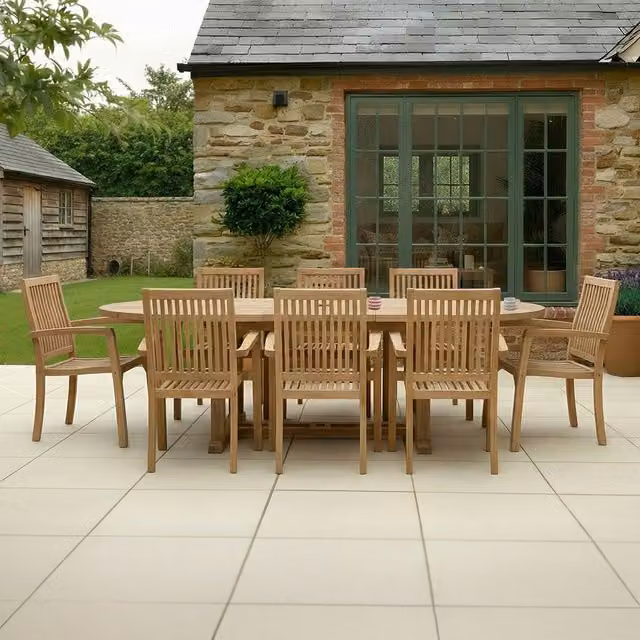 Charles Bentley Solid Teak Wood Extendable Oval Garden Patio Table, 6-8 Seater, Brown – 1