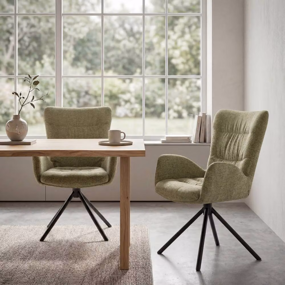 SONARA Green Chenille 360 Degree Swivel Accent Chair with Armrests and Mid-Century Tub Design – 7