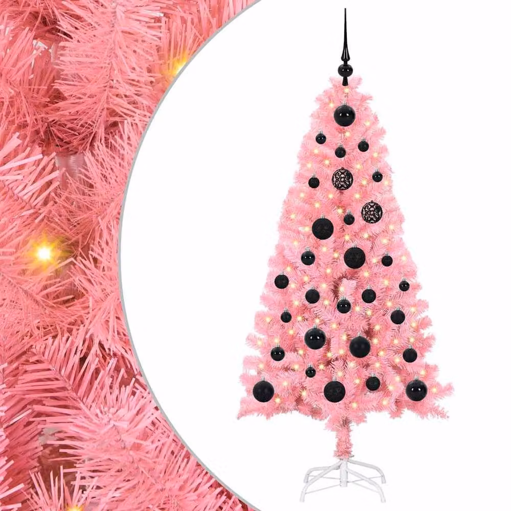 Berkfield Home Lush Pink Christmas Tree with 150 LEDs and Stand, Height: 150 cm – 3