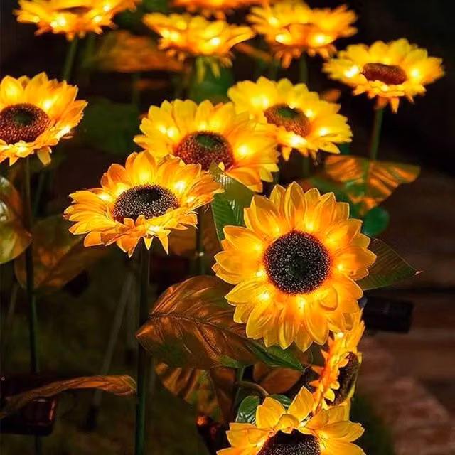 KORVIXA 2-Pack Solar Powered 3-Head LED Garden Lights in Yellow, Height: 100 cm