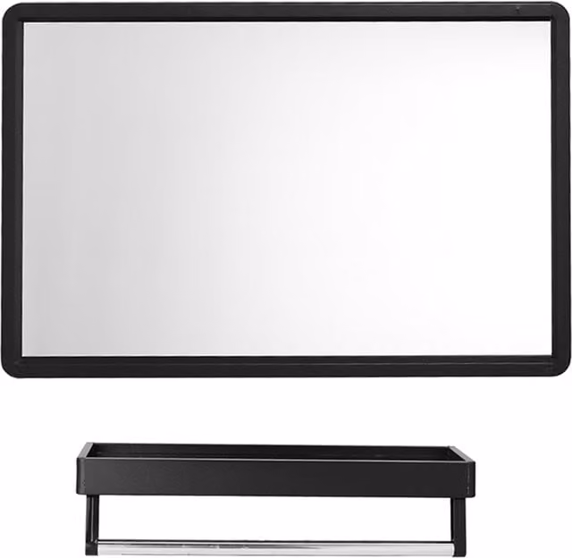 Livingandhome Modern Black Rectangular Wall Mirror with Shelf and Towel Bar
