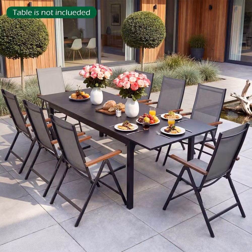 Costway Set of 4 Grey Folding Patio and Garden Dining Chairs with 5-Position Backrests and Armrests – 3