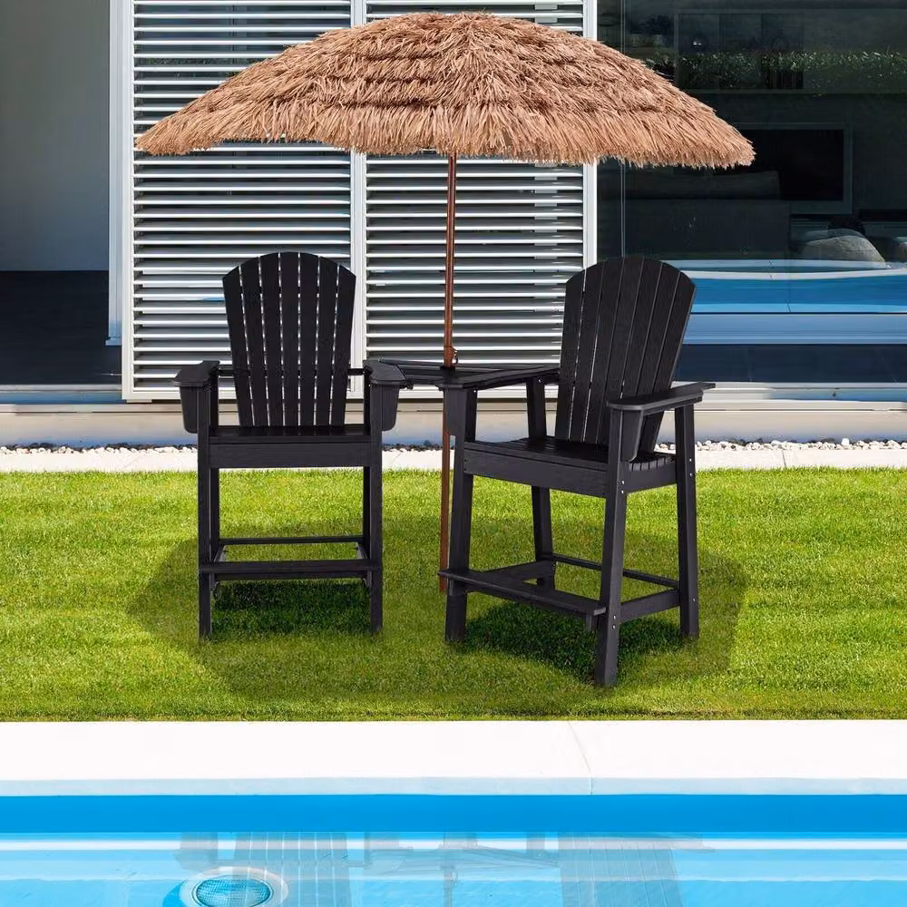 Gymax Adirondack Chair Set with Middle Connecting Tray in Black – 3