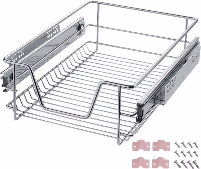 TECTAKE Telescopic Drawer with Runners, Grey and Silver, Width: 40 cm