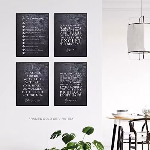 Artery8 Christian Bible Verses The Ten Commandments Unframed Poster Art Print, Mixed Pack of 4, W: 21.0 cm, H: 29.7 cm – 3