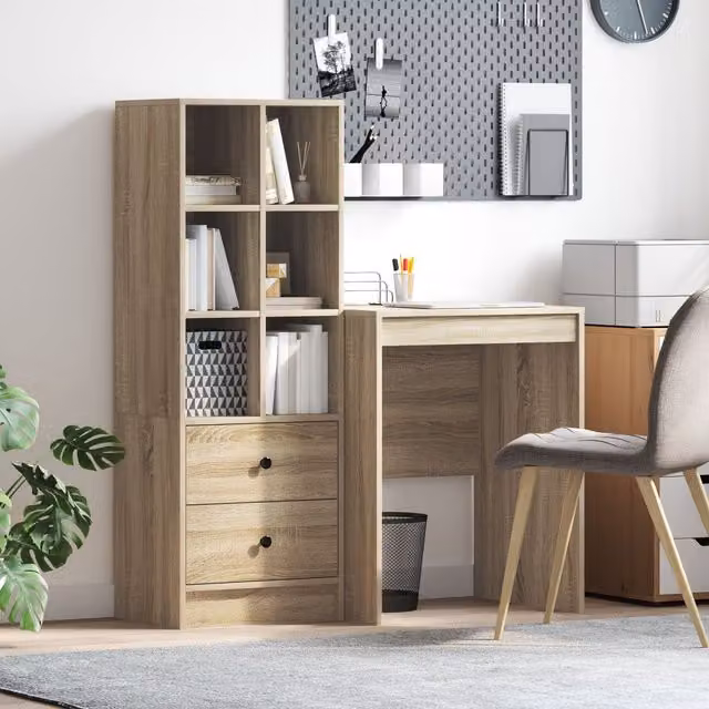 Berkfield Modern Writing Desk with Storage in Sonoma Oak and Green – 1