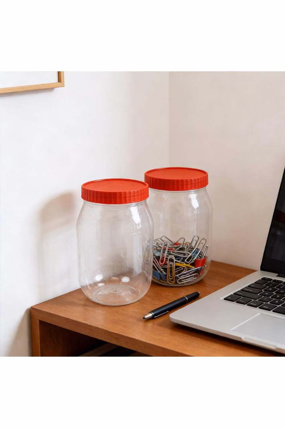 KDMD Set of 2 Clear Plastic Food Storage Jars with Screw Lids, 1000ml Each, Freezer Safe – 4
