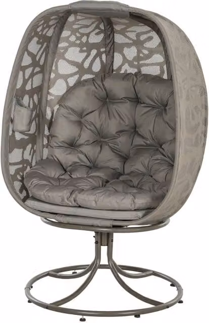 Matteo Swivel Padded Egg Lounge Chair with Foldable Metal Frame in Sand Brown
