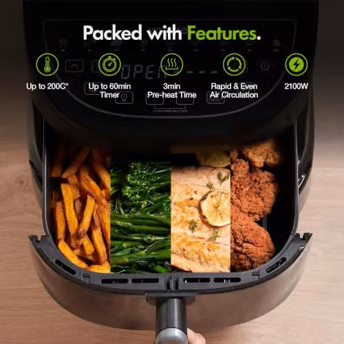 Vonshef 12-in-1 Dual Zone Air Fryer with Pizza Drawer, Black – 7