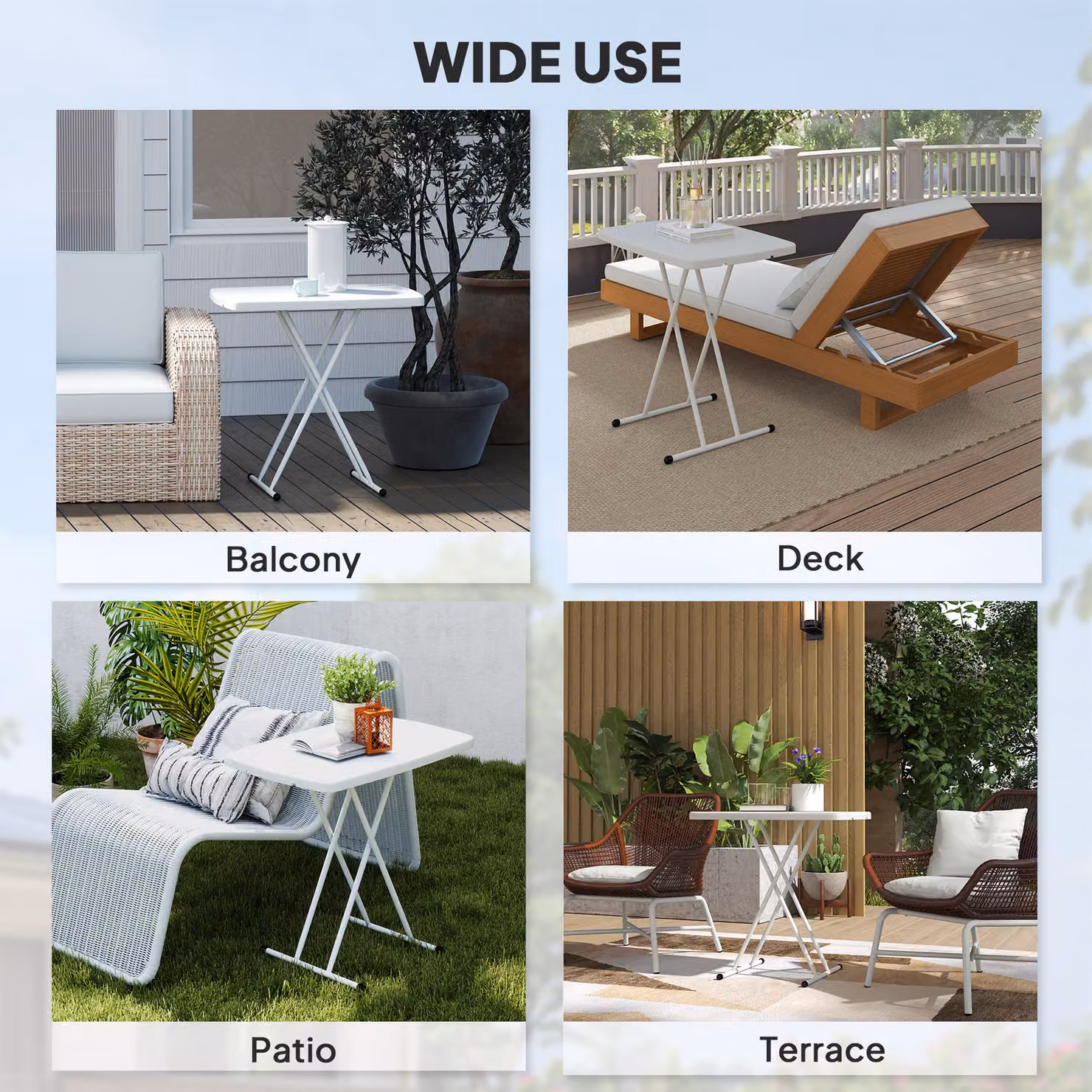Outsunny Height Adjustable Folding Coffee Table with White HDPE Top and Metal Frame for Garden, Balcony or Terrace – 5