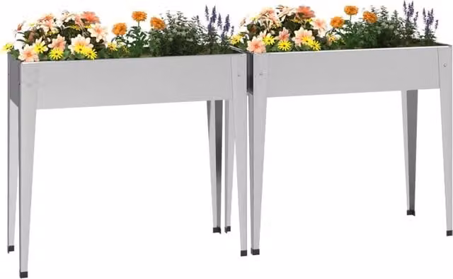 Berkfield Home Garden Planter Tub Set, 2 Pieces, Galvanised Steel, Silver, W: 40.5 cm, D: 40.5 cm, H: 90 cm – 1