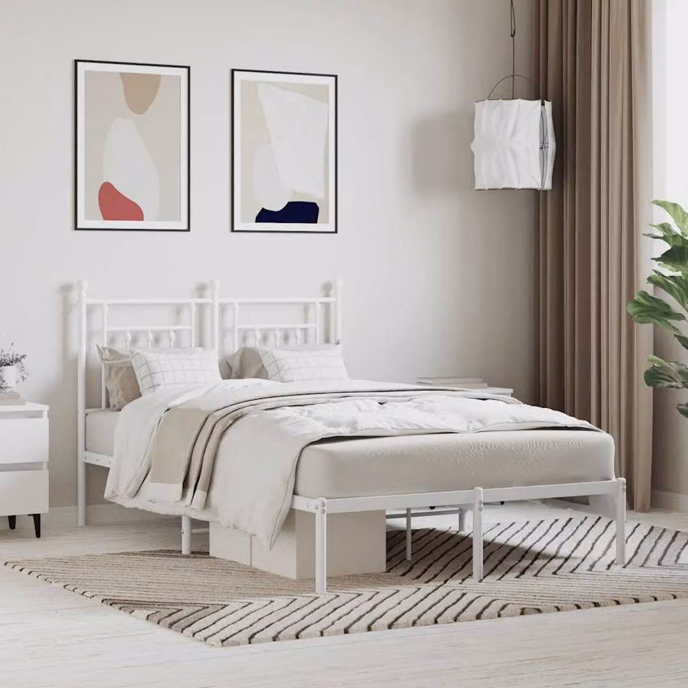 Berkfield Home Metal Bed Frame with Headboard in White, W/D/H: 120 x 190 cm Small Double – 2