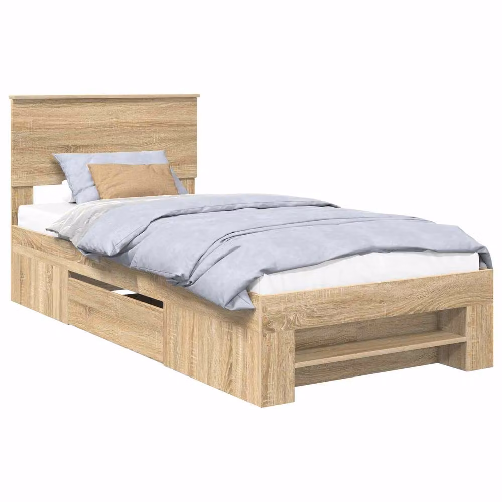 Berkfield Home Sonoma Oak Bed Frame with Headboard in Brown, W/D/H: 80 x 200 cm – 2