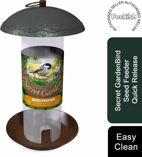 Peckish Secret Garden Bird Seed Feeder in Green and Transparent Metal