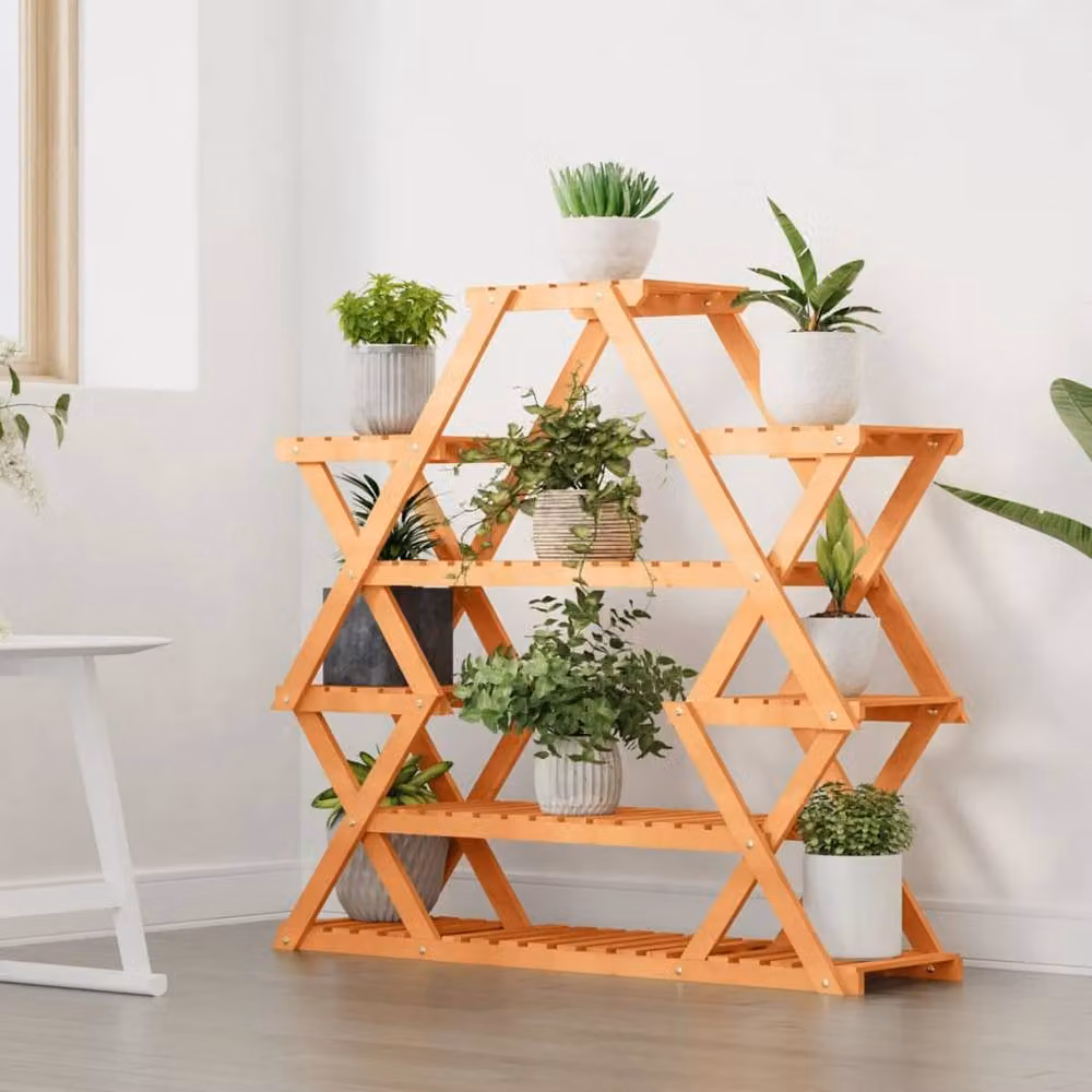 Berkfield Home Retro Solid Wood Flower Stand, Brown, W/D/H: 110 x 25 x 105 cm – 3