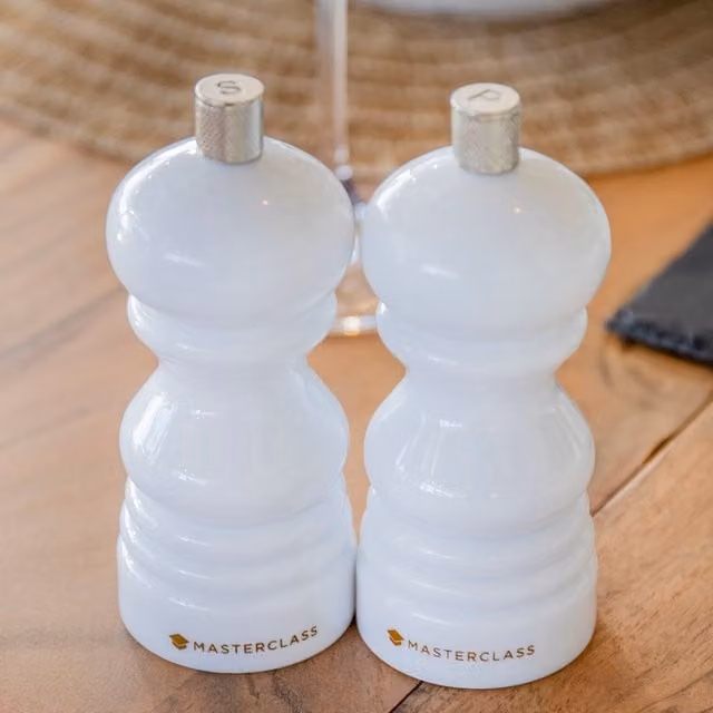 MasterClass Set of 2 White Ceramic Capstan Salt and Pepper Mills with Interchangeable Caps, 0.25 kg