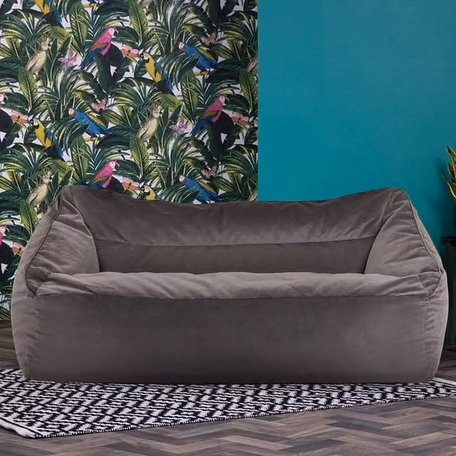 icon Cecilia Giant Velvet Bean Bag Floor Sofa in Grey with Removable Cover