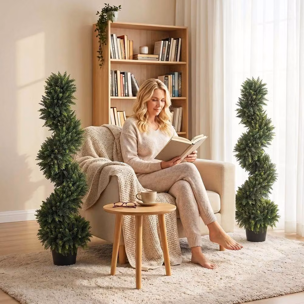 NESTLUNE Set of 2 Green Artificial Cypress Topiary Trees, H 120 cm x W 15 cm x D 15 cm – 5