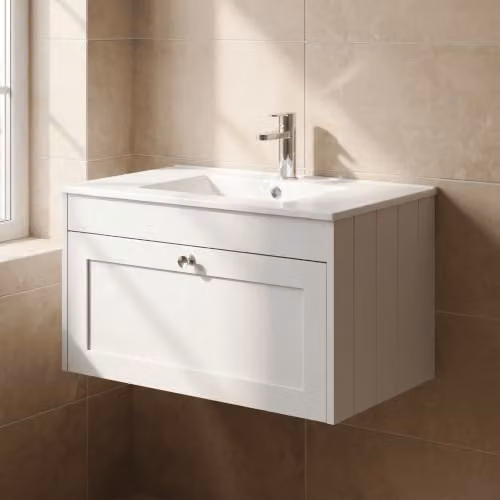 Balterley Wall Hung Single Drawer Vanity Unit with Rectangular Basin and Soft Close Drawer, White, W: 80 cm, D: 45.3 cm, H: 43.1 cm – 3