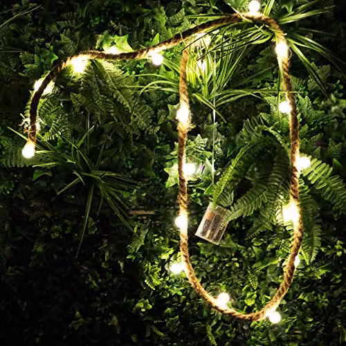 Shatchi Christmas Hemp Rope Silhouette LED Bulb Lights, Battery Operated Hanging Decoration for Home and Garden, Brown or Black – 2