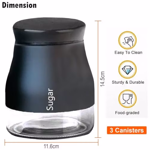 ATEK Set of 3 Glass Kitchen Storage Canisters with Screw Lids in Black and White – 2