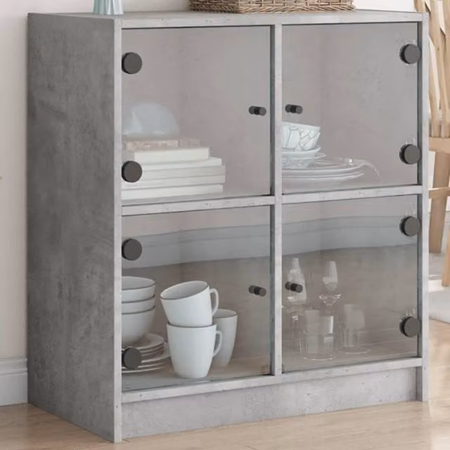 Berkfield Home Side Cabinet with Glass Doors in Concrete Grey, W: 68 cm, D: 37 cm, H: 75.5 cm – 1
