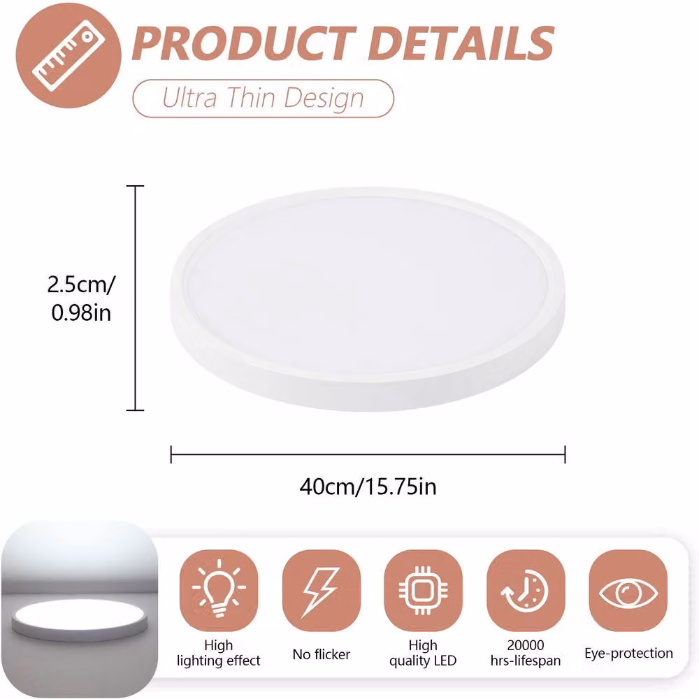 Pheashine White Ultra-Thin Round LED Ceiling Light, 36W, 6500K Cool White, Diameter: 40 cm – 2