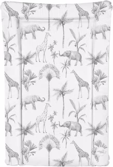 Ceba Baby Changing Mat with Raised Edges in White Monochrome Safari Animals W/D/H: 46 x 46 x 1 cm