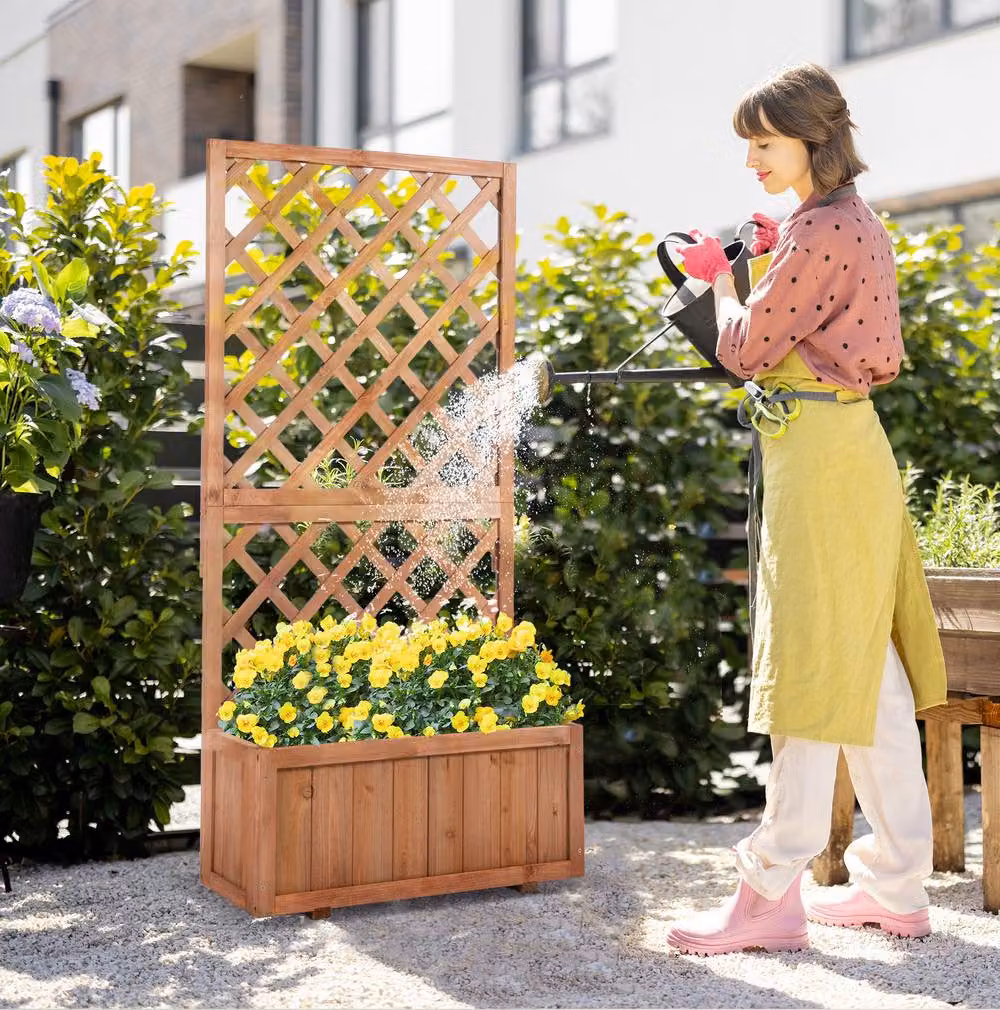 STILVORA Wooden Planter with Trellis in Natural and Orange – 2