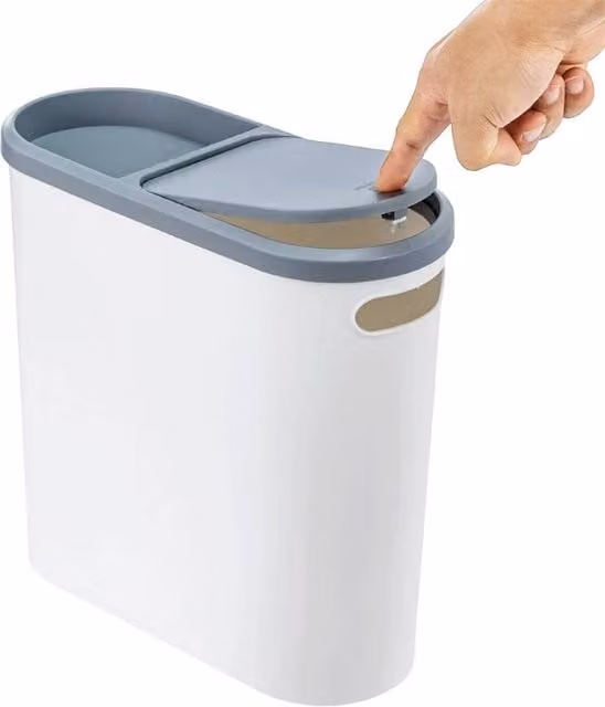 Nordara Slim Plastic Narrow Dustbin with Lid and Liner Dispenser, White