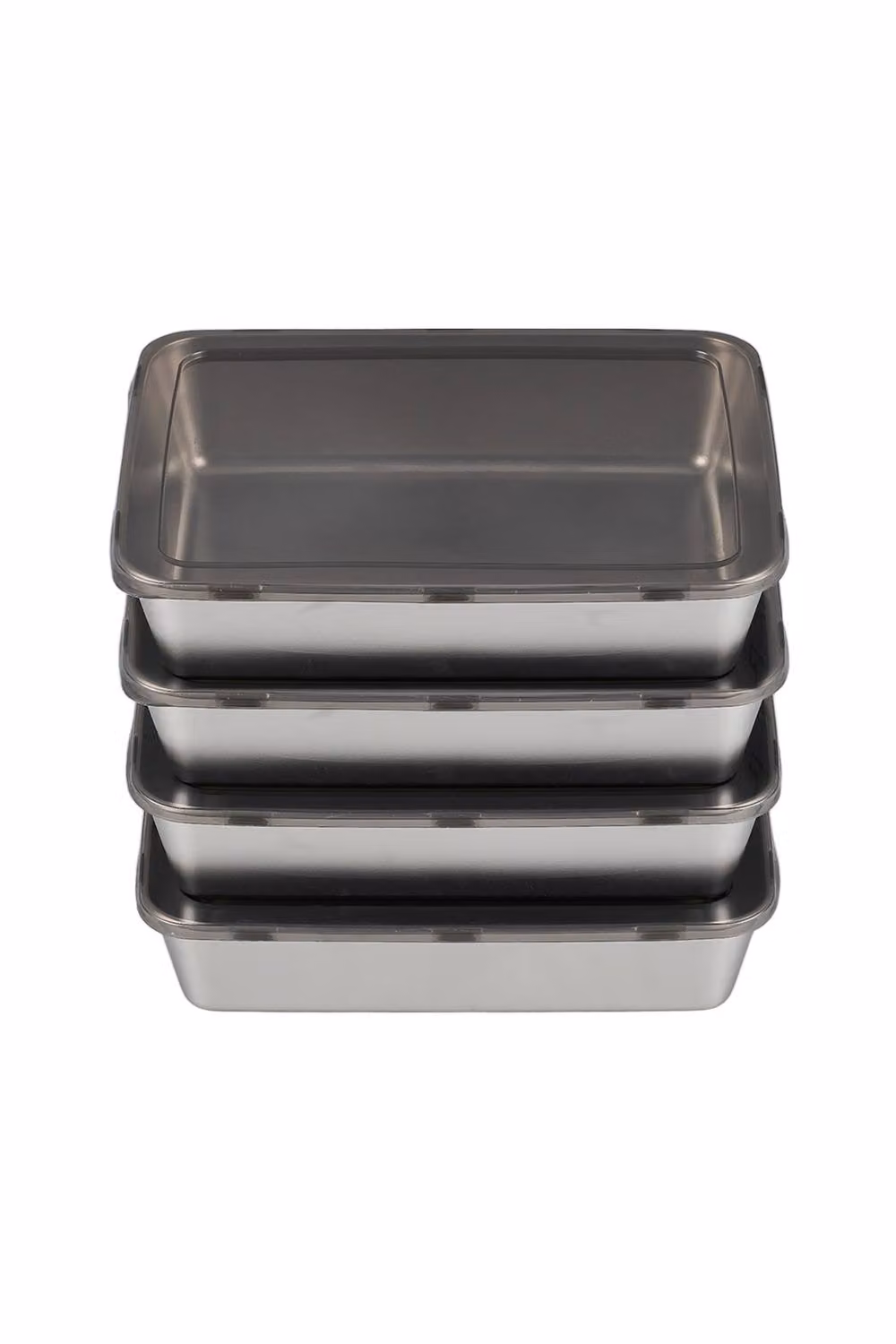 Living and Home 4 Pack Silver Stainless Steel Rectangular Food Storage Containers with Stackable PP Lids – 3