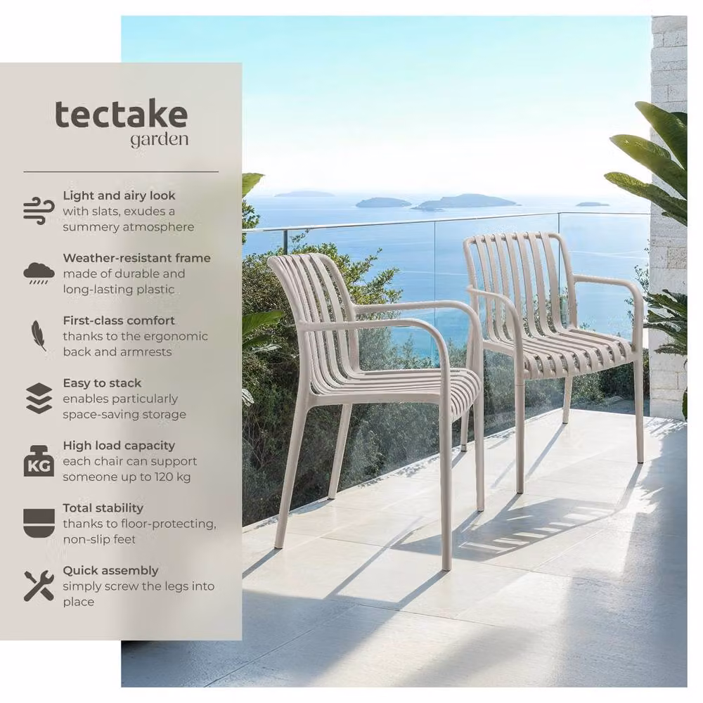 tectake Alcudia Garden Chairs in Beige for 6 People – 2