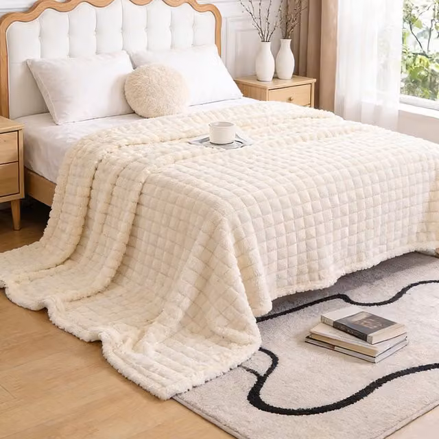 Lifeideas Reversible Hygge Throw Blanket in Beige, W: 230 cm, D: 200 cm