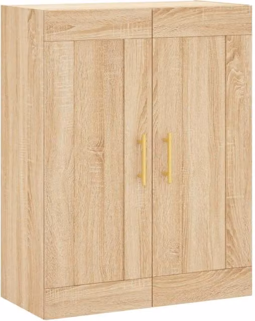 Berkfield Home Wall Mounted Sonoma Oak Cabinet in Beige and Gold, W/D/H: 69.5 x 34 x 90 cm