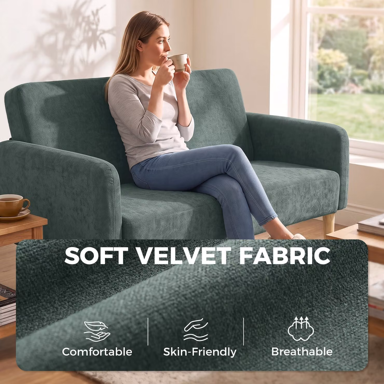 HOMCOM 2 Seater Velvet Sofa in Dark Green with Metal Frame and Mixed Padding – 4