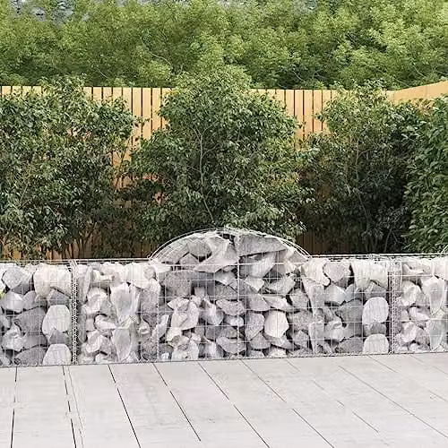 vidaXL Arched Gabion Baskets, 9 Piece Set, Galvanised Steel, W: 200 cm, D: 50 cm, H: 60/80 cm – 2