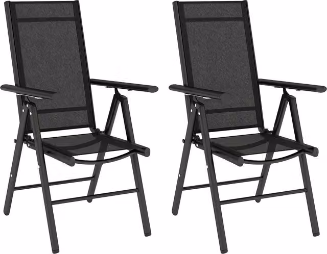 Outsunny Set of 2 Modern Folding Chairs with Matt Black Aluminium Frames