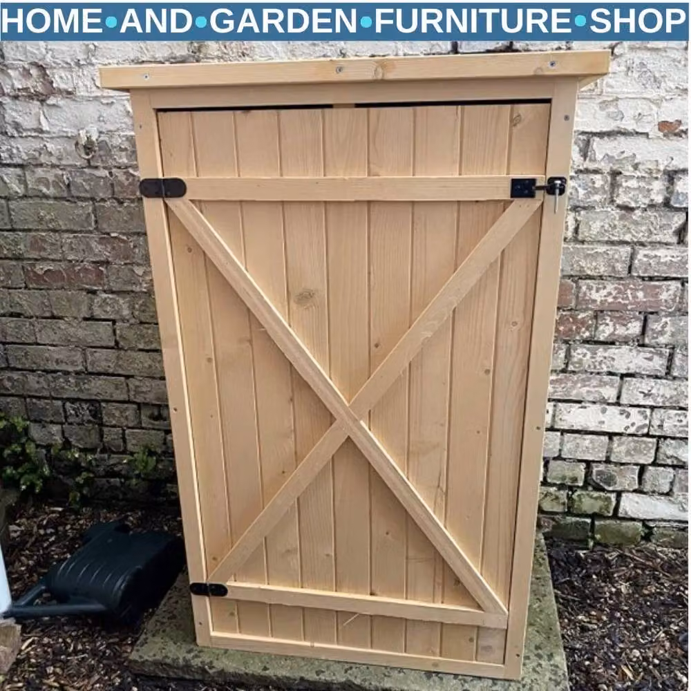 Hinsinc Brown Wooden Garden Tool Storage Shed with Internal Shelving and Hinged Doors – 2