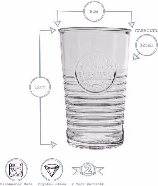 Bormioli Rocco Officina 1825 Highball Tumbler Glasses, Clear, 325ml, Pack of 12