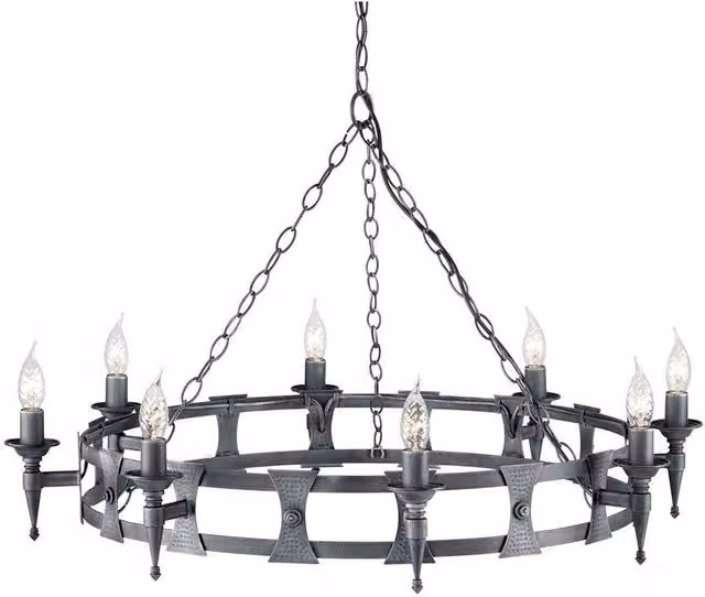 Elstead Saxon 8 Light Industrial Chandelier in Black and Silver Metal with E14 Bulbs
