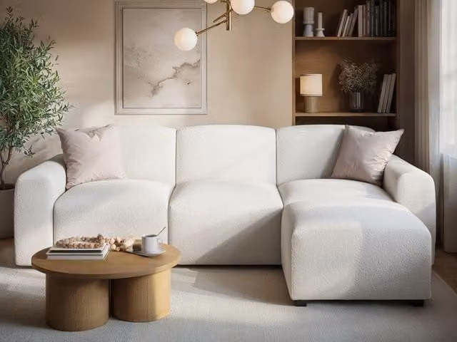 Flair Manon Reversible 3 Seater L-Shape Corner Sofa in Cream Boucle and Velvet