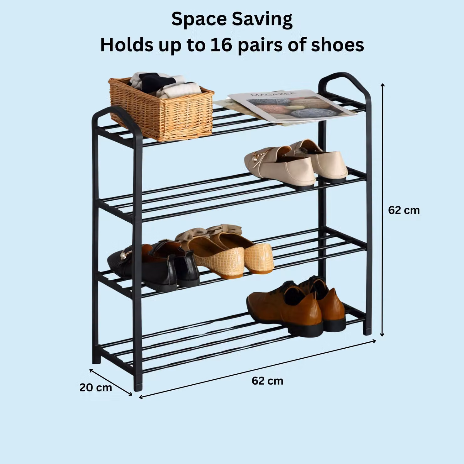 Home Source 5 Tier Metal and Plastic Shoe Storage Rack in Black – 4