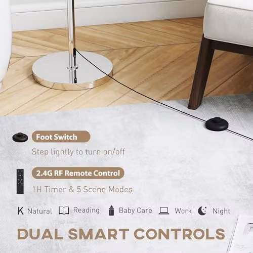 HOMCOM Silver Floor Lamp with Remote Control, Height Adjustable and Dimmable with Fabric Shade – 2