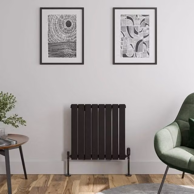 Temprazo Black Steel Flat Single Panel Horizontal Designer Radiator W: 60 cm, H: 60.5 cm, D: 60 cm