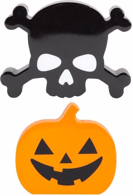 VFM e-Store Halloween Pumpkin and Skull with Crossbones Tabletop Decorations, 2 Pack, Multicolour