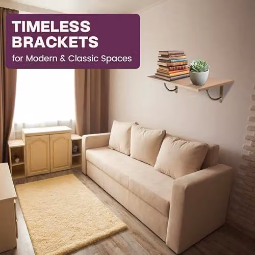 RBUK Set of 4 Brushed Brass Cove Metal Shelf Brackets, W/D/H: 18 x 18 x 18 cm – 3